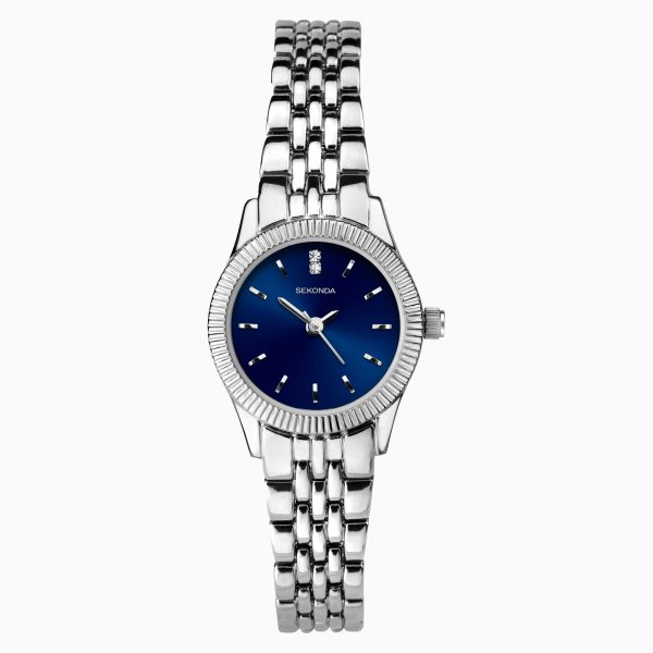 Classic Ladies Watch  –  Silver Alloy Case & Bracelet with Blue Dial