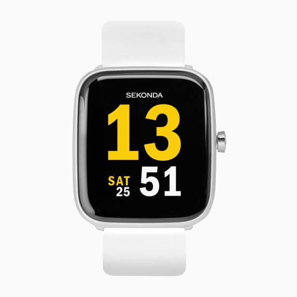 Motion Smart Watch  –  Silver Case & White Silicone Strap