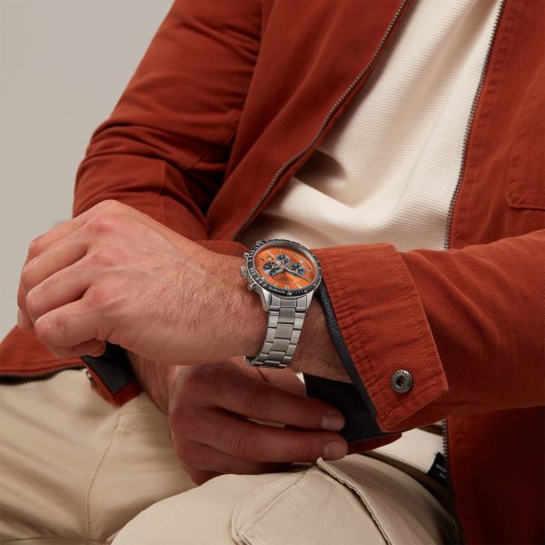 Velocity Chronograph Men’s Watch  –  Stainless Steel Case & Bracelet with Orange Dial 2
