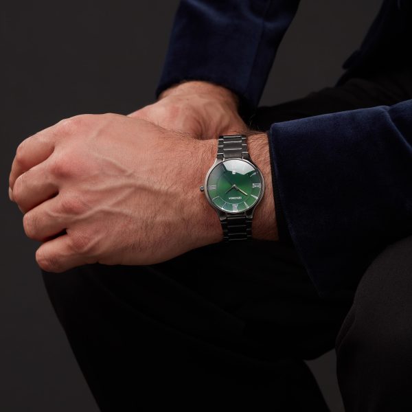 Wilson Men’s Watch  –  Gunmetal Case & Stainless Steel Bracelet with Green Dial 2