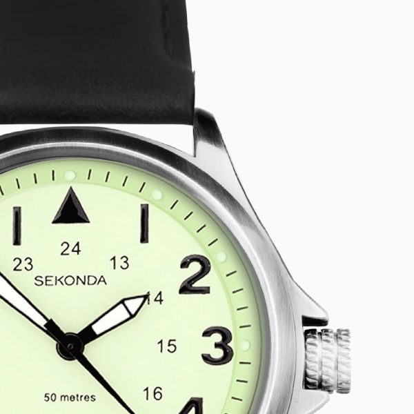 Altitude Men’s Watch  –  Silver Case & Black Leather Strap with Green Dial 3