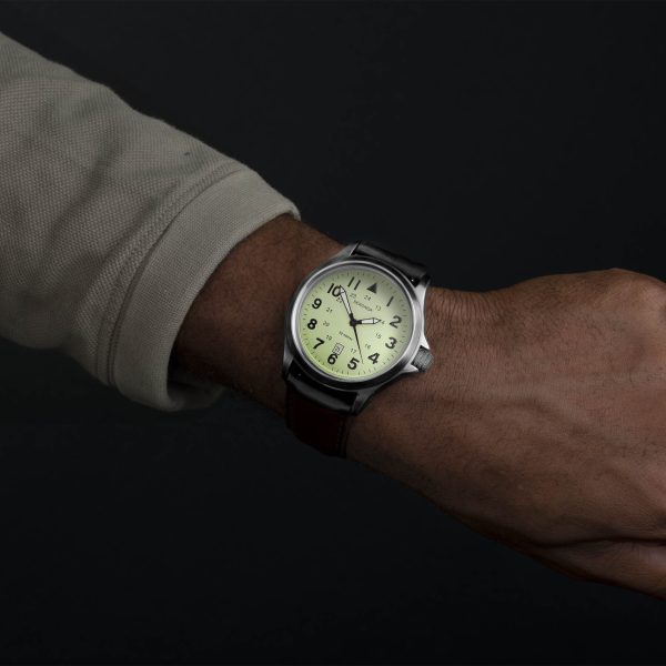 Altitude Men’s Watch  –  Silver Case & Black Leather Strap with Green Dial 2