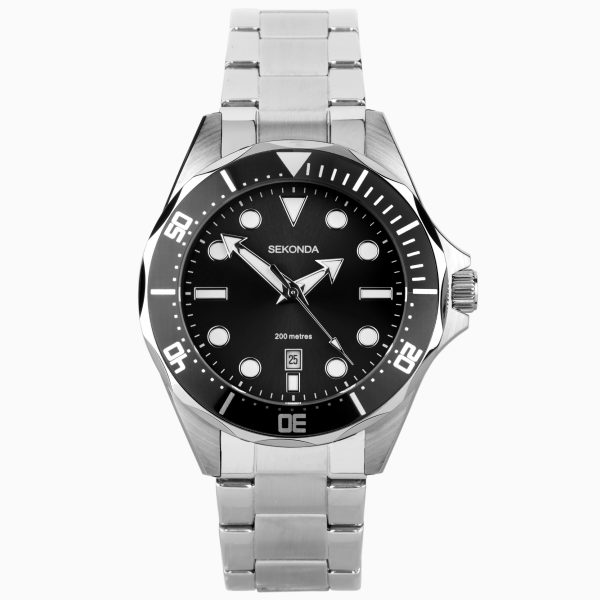 Hudson Men’s Watch  –  Stainless Steel Case & Bracelet with Black Dial