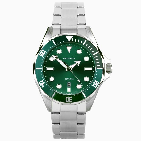 Hudson Men’s Watch  –  Stainless Steel Case & Bracelet with Green Dial