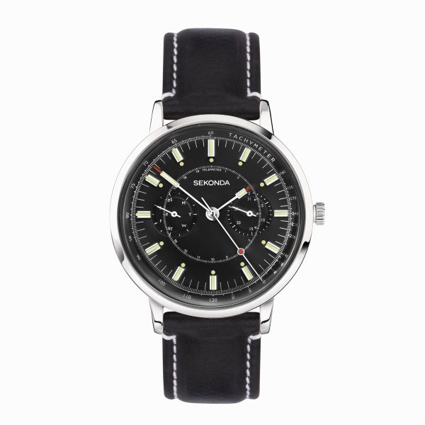 1978 Men’s Watch  –  Silver Case & Black Leather Strap with Black Dial