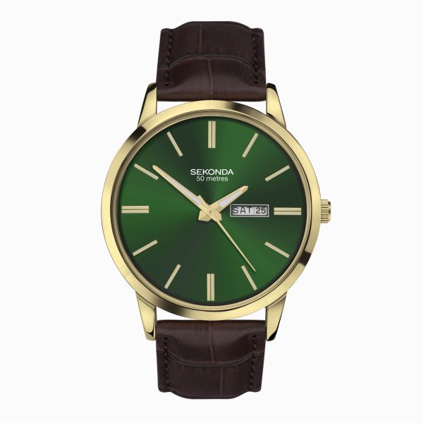 Jackson Men’s Watch  –  Gold Alloy Case & Brown Leather Strap with Green Dial