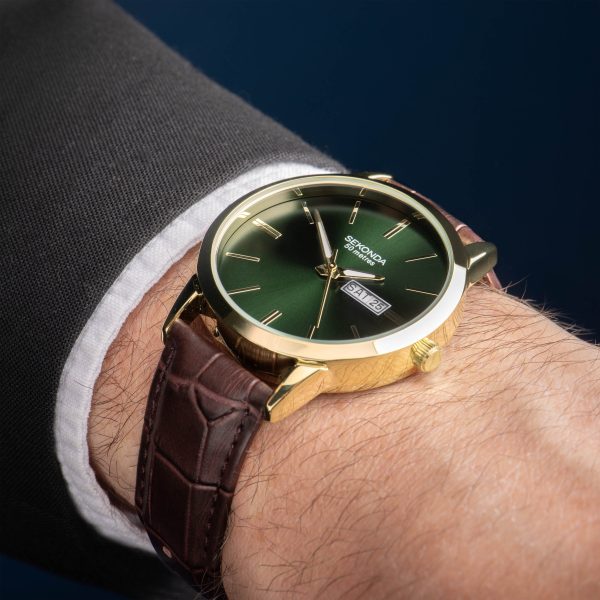Jackson Men’s Watch  –  Gold Alloy Case & Brown Leather Strap with Green Dial 4
