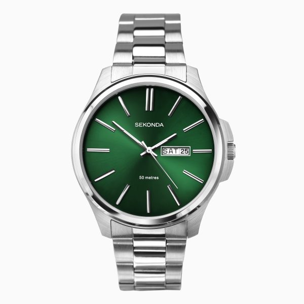 Jones Men’s Watch  –  Silver Stainless Steel Case & Bracelet with Green Dial
