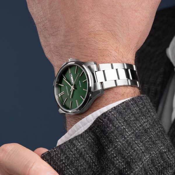 Jones Men’s Watch  –  Silver Stainless Steel Case & Bracelet with Green Dial 4