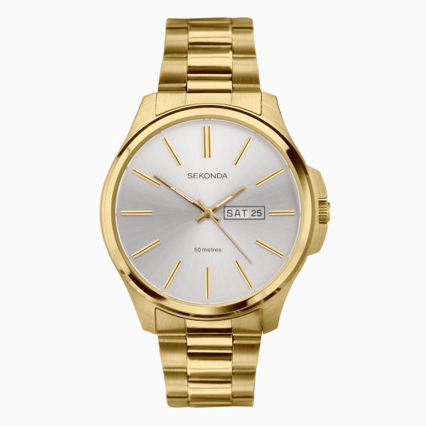 Jones Men’s Watch  –  Gold Stainless Steel Case & Bracelet Silver Dial