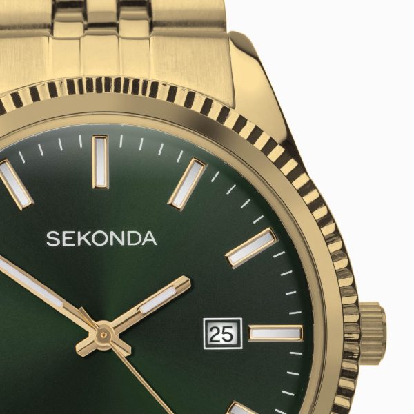 King Men’s Watch  –  Gold Alloy Case & Stainless Steel Bracelet with Green Dial 5