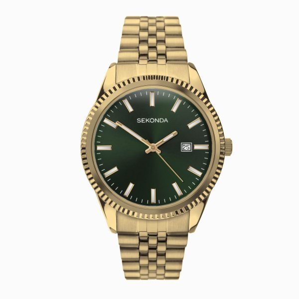 King Men’s Watch  –  Gold Alloy Case & Stainless Steel Bracelet with Green Dial