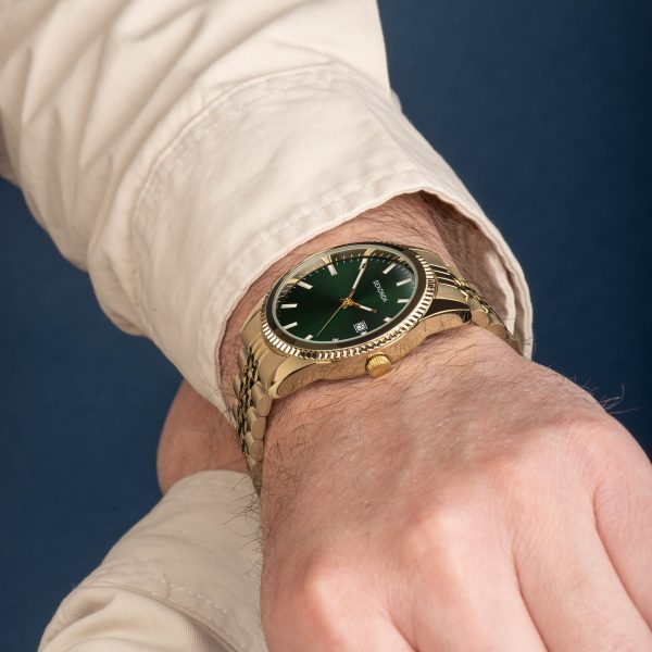 King Men’s Watch  –  Gold Alloy Case & Stainless Steel Bracelet with Green Dial 4