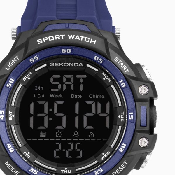 Crossfell Digital Men’s Watch  –  Black Plastic Case & Blue Strap with Black LCD Display 5