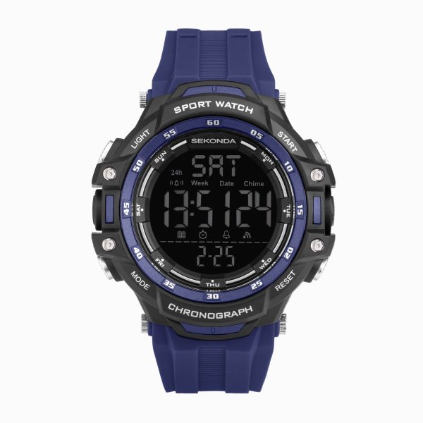 Crossfell Digital Men’s Watch  –  Black Plastic Case & Blue Strap with Black LCD Display