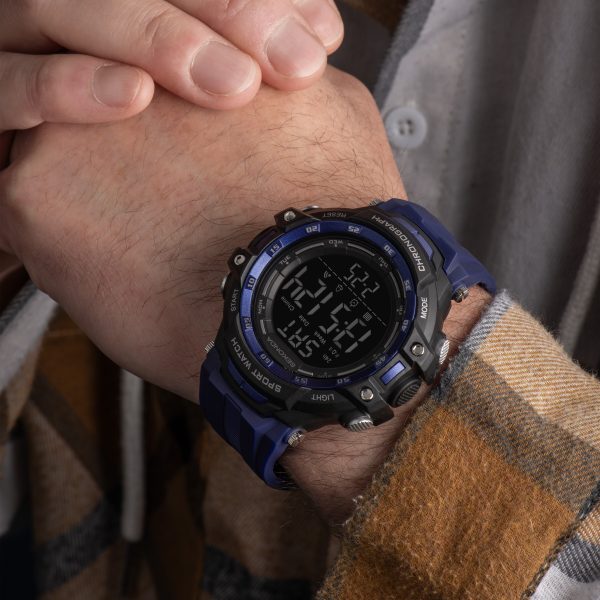 Crossfell Digital Men’s Watch  –  Black Plastic Case & Blue Strap with Black LCD Display 4