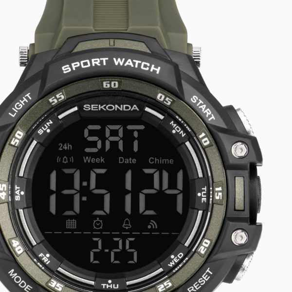 Crossfell Digital Men’s Watch  –  Black Plastic Case & Khaki Green Strap with Black LCD Display 5