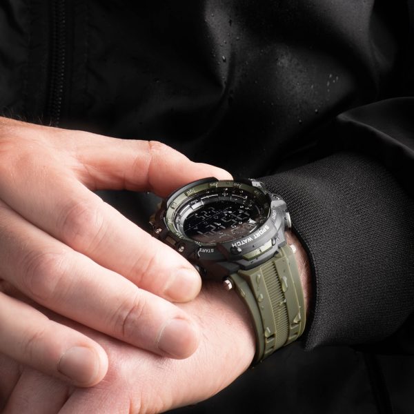 Crossfell Digital Men’s Watch  –  Black Plastic Case & Khaki Green Strap with Black LCD Display 4