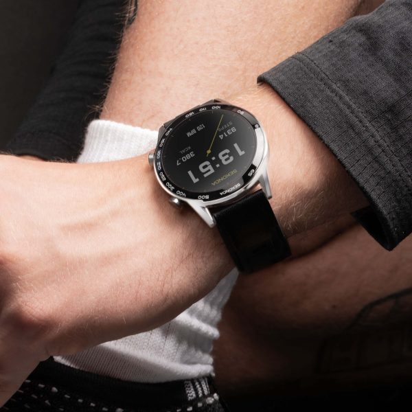 Active Plus Smart Watch  –  Silver Alloy Case & Black Leather Strap 5