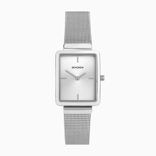 Curtis Ladies Watch  –  Silver Alloy Case & Stainless Steel Mesh Bracelet with White Dial