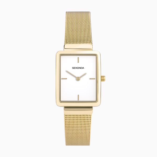 Curtis Ladies Watch  –  Gold Alloy Case & Stainless Steel Mesh Bracelet with White Dial