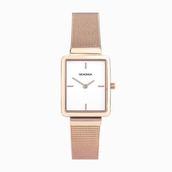 Curtis Ladies Watch  –  Rose Gold Alloy Case & Stainless Steel Mesh Bracelet with White Dial