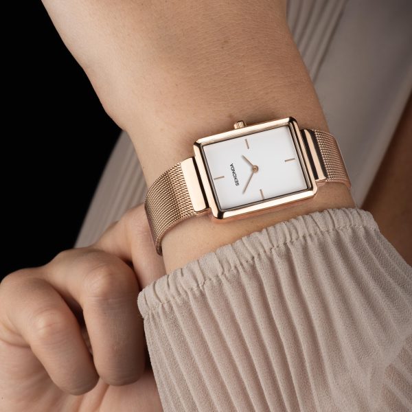 Curtis Ladies Watch  –  Rose Gold Alloy Case & Stainless Steel Mesh Bracelet with White Dial 4