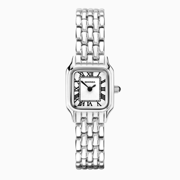 Monica Ladies Watch  –  Silver Alloy Case & Bracelet with White Dial
