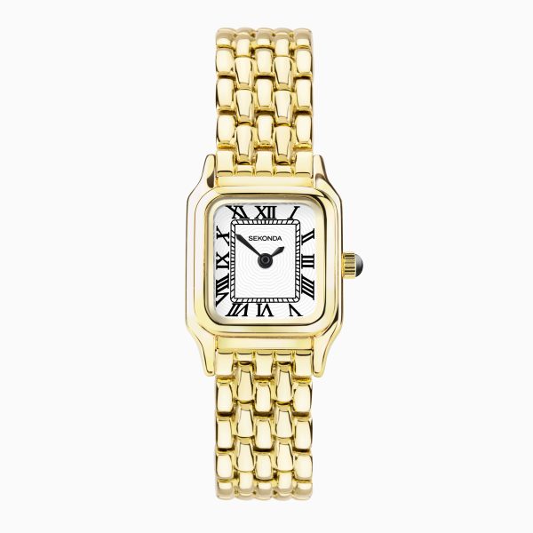 Monica Ladies Watch  –  Gold Alloy Case & Bracelet with White Dial