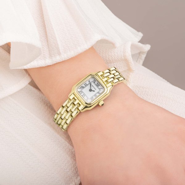 Monica Ladies Watch  –  Gold Alloy Case & Bracelet with White Dial 5