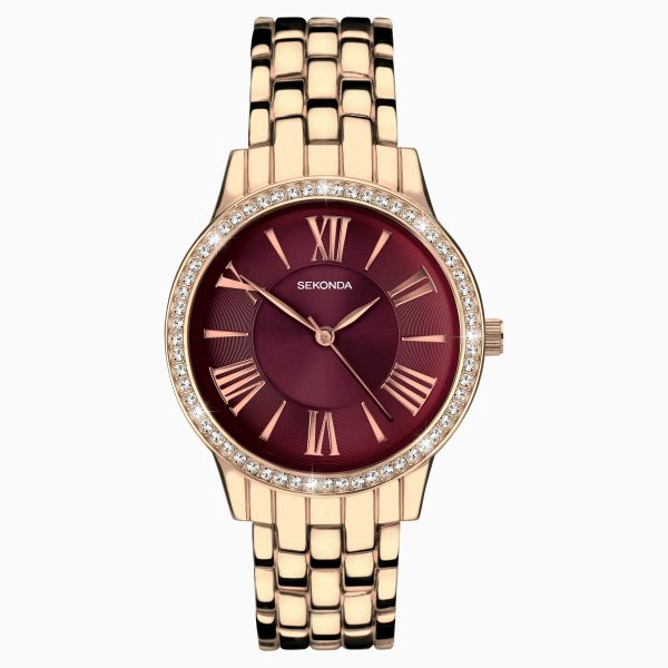 Charlotte Ladies Watch  –  Rose Gold Case & Alloy Bracelet with Ruby Dial
