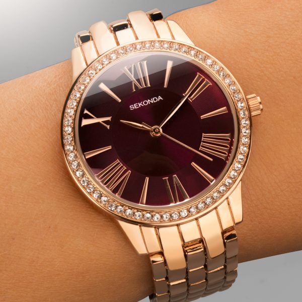 Charlotte Ladies Watch  –  Rose Gold Case & Alloy Bracelet with Ruby Dial 6