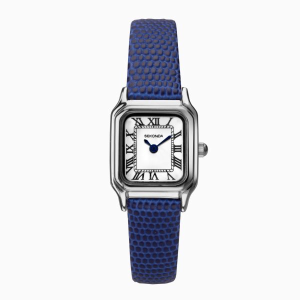 Monica Ladies Watch  –  Silver Case & Leather Strap with White Dial