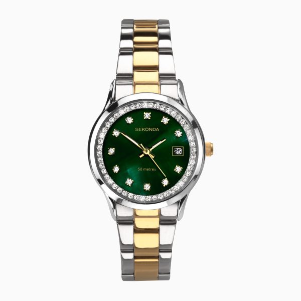 Catherine Ladies Watch  –  Silver Case & Stainless Steel Bracelet with Green Dial