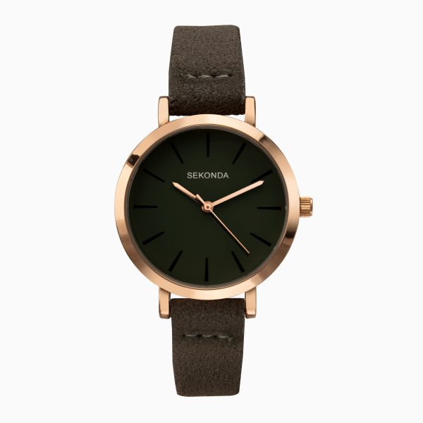 Minimal Ladies Watch  –  Rose Gold Case & PU Strap with Green Dial