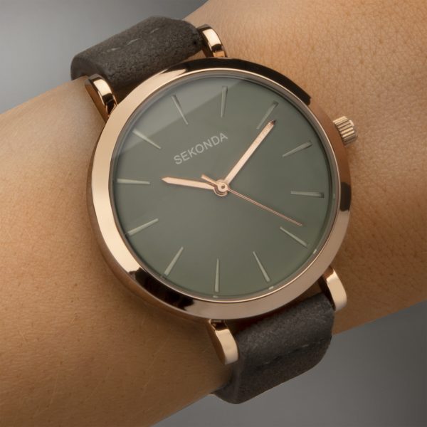 Minimal Ladies Watch  –  Rose Gold Case & PU Strap with Green Dial 5