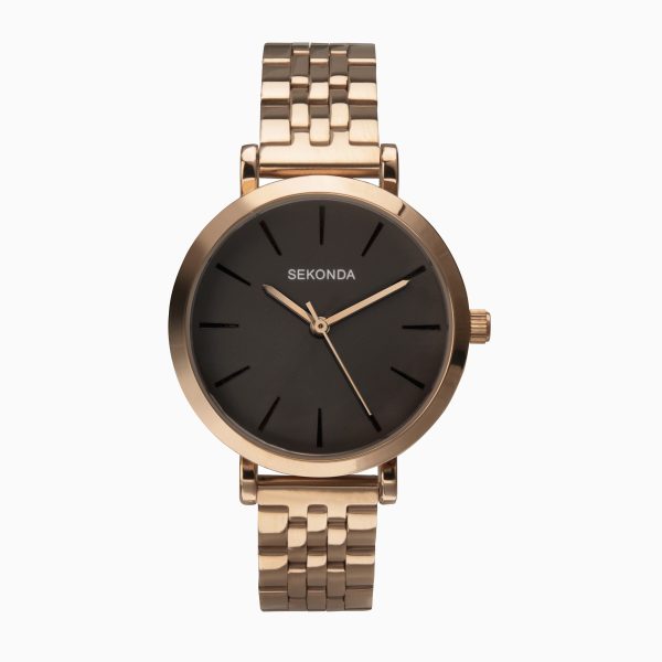Minimal Ladies Watch  –  Rose Gold Case & Stainless Steel Bracelet with Grey Dial