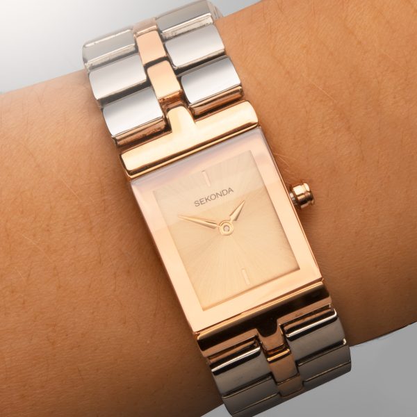 Ladies Dress Watch  –  Rose Gold Case & Alloy Bracelet with Rose Dial 4
