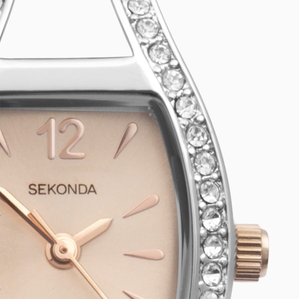 Cocktail Ladies Watch  –  Silver Case & Two Tone Bracelet with Rose Gold Dial 4