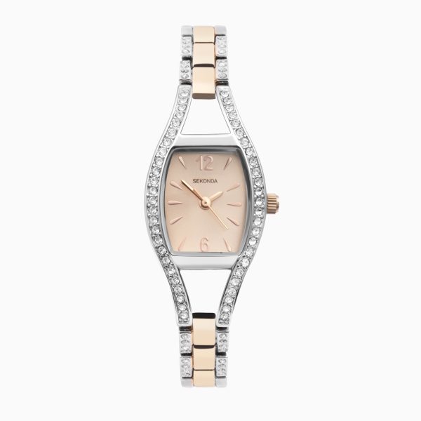 Cocktail Ladies Watch  –  Silver Case & Two Tone Bracelet with Rose Gold Dial