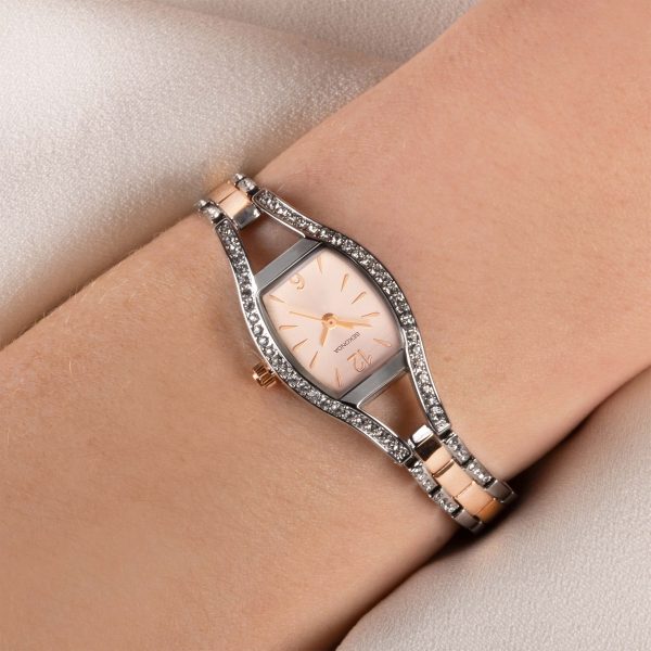 Cocktail Ladies Watch  –  Silver Case & Two Tone Bracelet with Rose Gold Dial 3