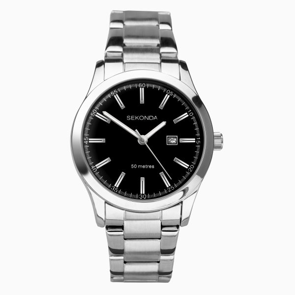Taylor Ladies Watch  –  Silver Case & Stainless Steel Bracelet with Black Dial