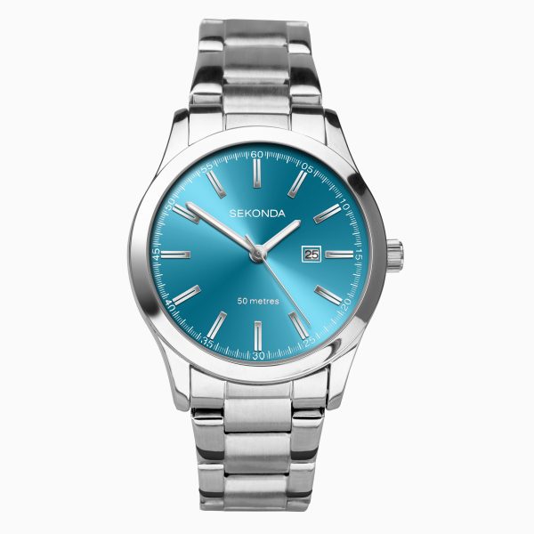 Taylor Ladies Watch  –  Silver Case & Stainless Steel Bracelet with Turquoise Dial