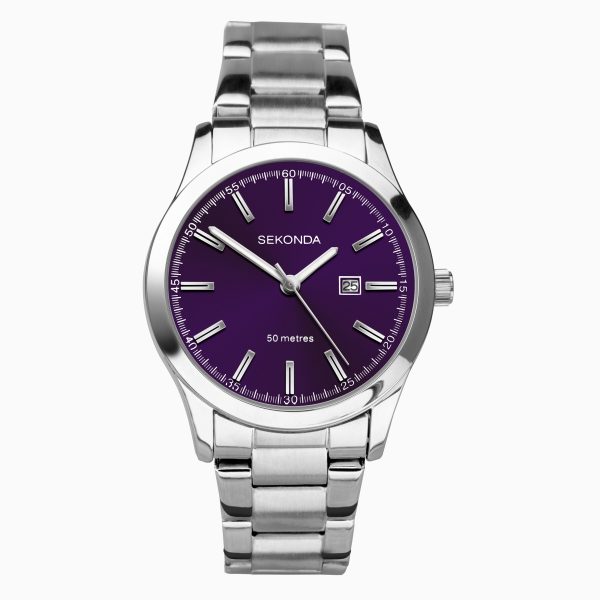 Taylor Ladies Watch  –  Silver Case & Stainless Steel Bracelet with Purple Dial