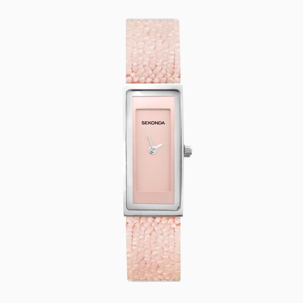 Pastel Rocks Ladies Watch  –  Silver Case & Brass Bracelet with Rose Dial