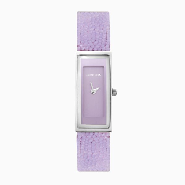 Pastel Rocks Ladies Watch  –  Silver Case & Brass Bracelet with Lilac Dial