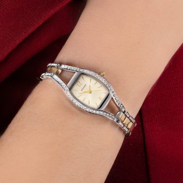 Cocktail Ladies Watch  –  Silver Case & Two Tone Bracelet with Champagne Dial 3