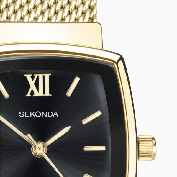Classic Ladies Watch  –  Gold Case & Mesh Bracelet with Black Dial 4