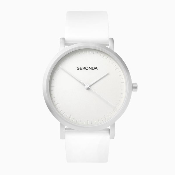 Palette Ladies Watch  –  Silver Case & White Silicone Strap with White Dial