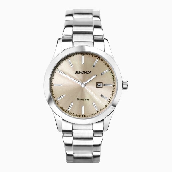 Taylor Ladies Watch  –  Silver Case & Stainless Steel Bracelet with Pale Brown Dial